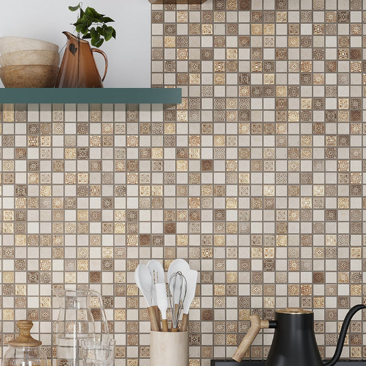 Beige Taupe 12x12 Foiled Texture Square Stone Mosaic Tile (5 pack, 5 sq ft/case)