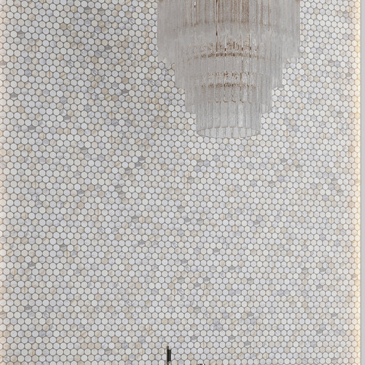 White Gray 11x12 Polished Penny Round Calacatta Gold Marble Mosaic Tile (5 pack, 4.47 sq ft/case)