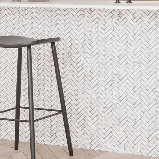 White with Gray Vein 11x13 Polished Herringbone Glass Recycled Glass Mosaic Tile (10 pack, 9.63 sq ft/case)