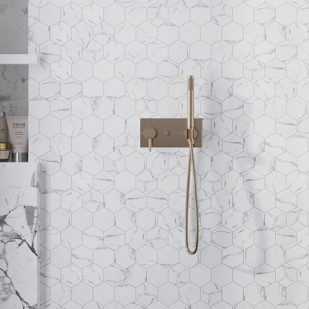 White with Gray Vein 10x12 Polished Hexagon Glass Recycled Glass Mosaic Tile (10 pack, 8.29 sq ft/case)