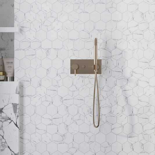 White with Gray Vein 10x12 Polished Hexagon Glass Recycled Glass Mosaic Tile (10 pack, 8.29 sq ft/case)