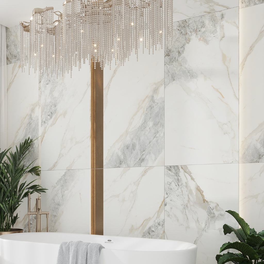 Soft White with Light Gray 24x48 Matte Porcelain Large Format Tile (2 pack, 15.5 sq ft/case)