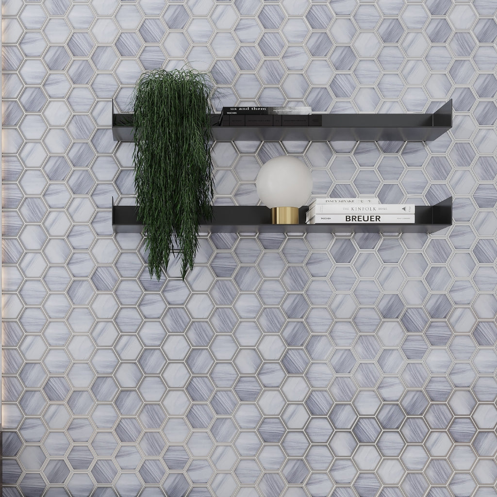 Soft Silver Gray 9x10 Matte Hexagon Glass Mosaic Tile (5 pack, 3.28 sq ft/case)
