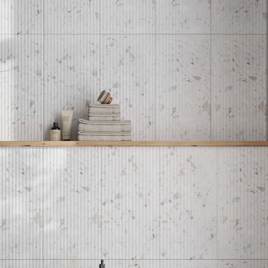 White, Beige 12x24 Textured Terrazzo Large Tile (7.75 sq ft/case, 4-Pack)