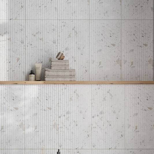 White, Beige 12x24 Textured Terrazzo Large Tile (7.75 sq ft/case, 4-Pack)