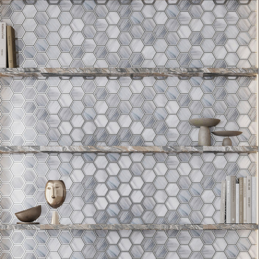 Silver Stormy Gray 9x10 Matte Hexagon Glass Mosaic Tile (5 pack, 3.28 sq ft/case)