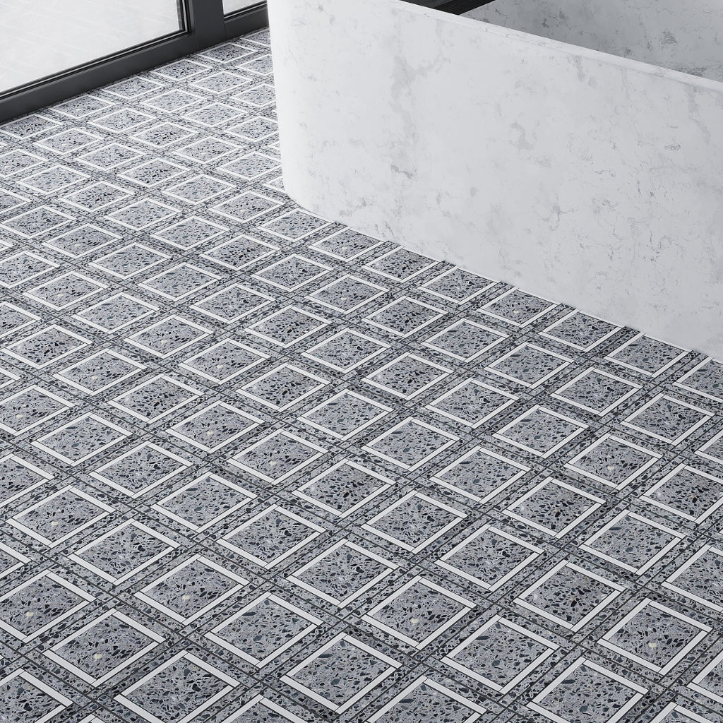 Light Gray White 12x12 Honed Square Terrazzo Dolomite Marble Mosaic Tile (5 pack, 5 sq ft/case)