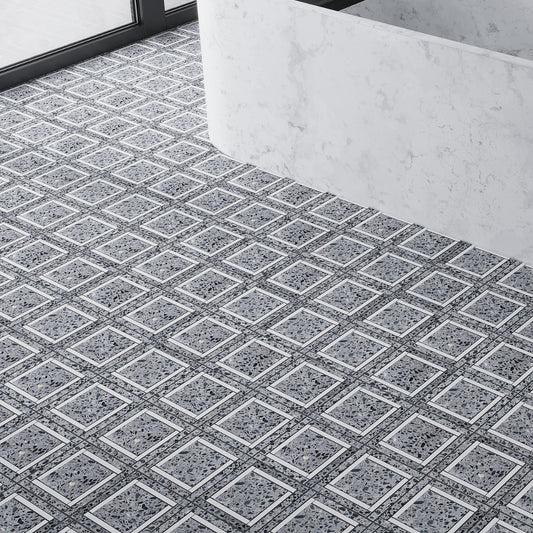 Light Gray White 12x12 Honed Square Terrazzo Dolomite Marble Mosaic Tile (5 pack, 5 sq ft/case)