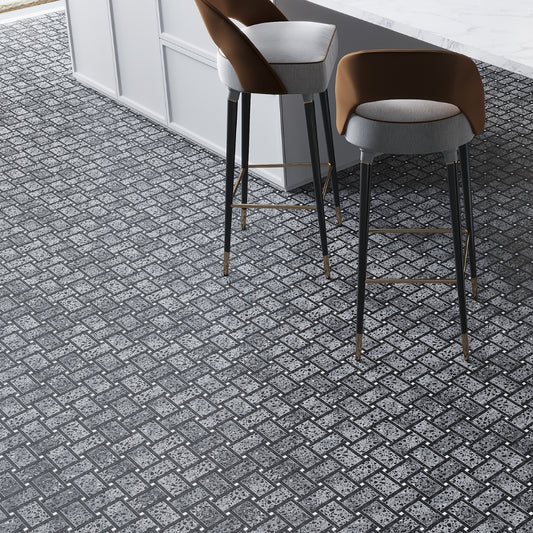 Charcoal Gray Black 12x12 Honed Basketweave Terrazzo Dolomite Limestone Marble Mosaic Tile (5 pack, 5.08 sq ft/case)