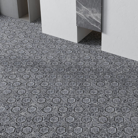 Charcoal Gray Black 11x12 Honed Hexagon Terrazzo Limestone Marble Mosaic Tile (5 pack, 4.38 sq ft/case)