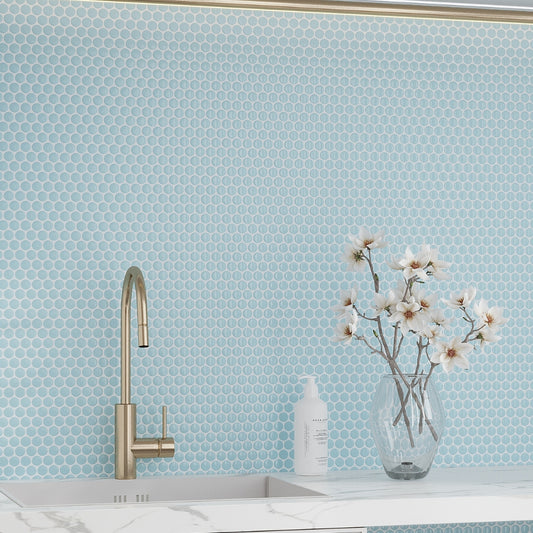 Cyan Blue 12x12 Matte Penny Round Porcelain Mosaic Tile (10 pack, 9.87 sq ft/case)