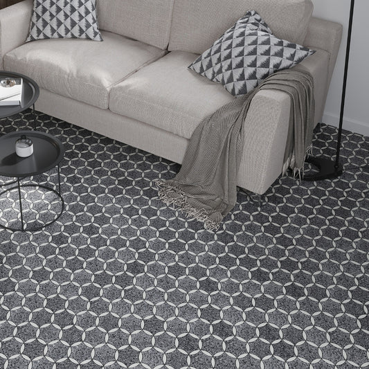 charcoal gray honed terrazzo dolomite marble mosaic tile with star round pattern