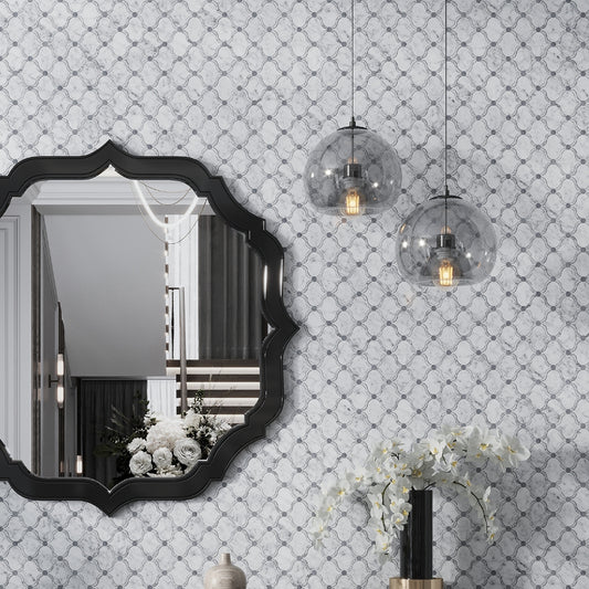 Soft White Gray 12x12 Polished Arabesque Stone Mosaic Tile (5 pack, 4.83 sq ft/case)