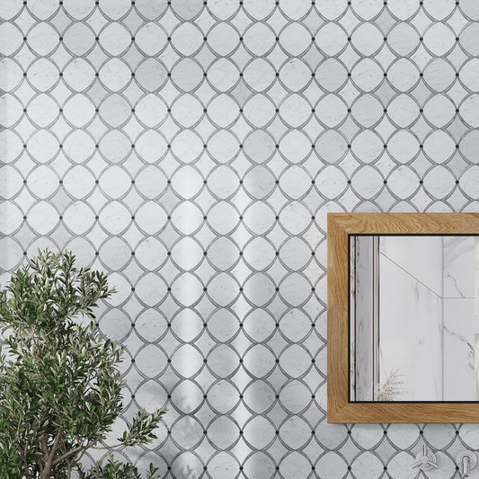 Stone White Gray 12x12 Polished Diamond Stone Mosaic Tile (5 pack, 4.83 sq ft/case)