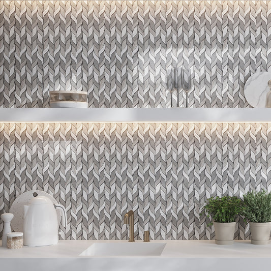 thassoss white cinderella gray polished leaf crystal sand mosaic tile with elegant gray and white marble finish