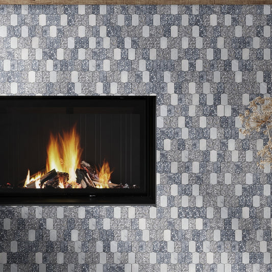 White Charcoal Gray 11x13 Honed Picket Terrazzo Carrara Marble Mosaic Tile (5 pack, 5.3 sq ft/case)