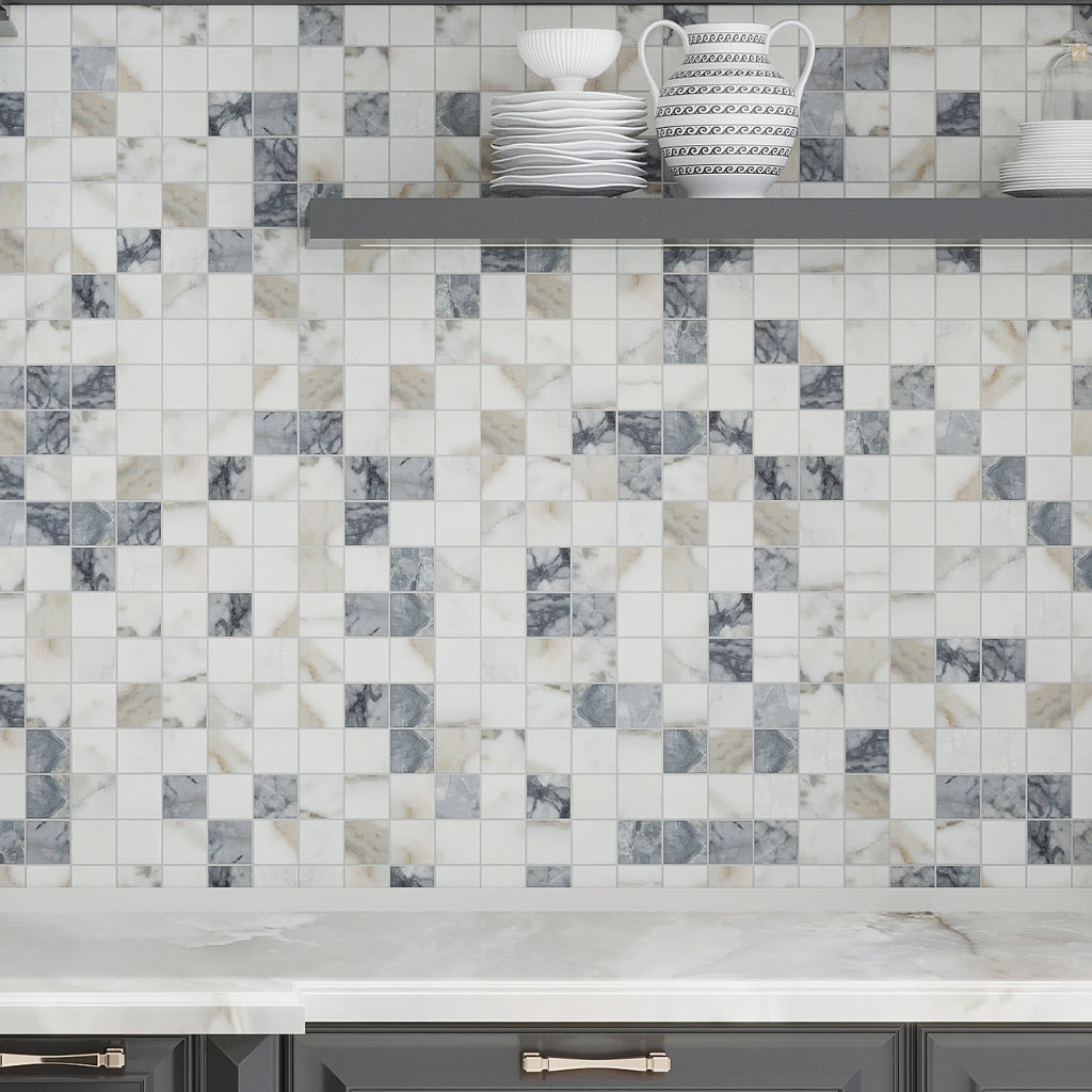 Classic White with Gray 12x12 Matte Square Porcelain Mosaic Tile (11 pack, 10.76 sq ft/case)