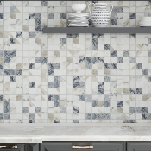 Classic White with Gray 12x12 Matte Square Porcelain Mosaic Tile (11 pack, 10.76 sq ft/case)