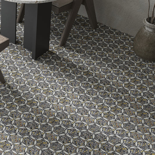 Gray White 12x13 Honed Star Round Terrazzo Dolomite Marble Mosaic Tile (5 pack, 5.46 sq ft/case)