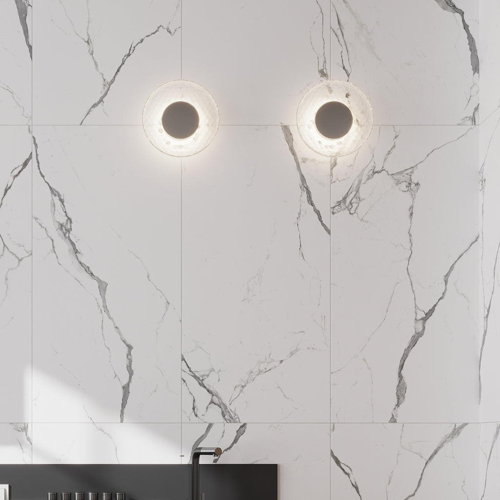 white gray matte marble look porcelain large tile with gray veins 24 by 48 inches