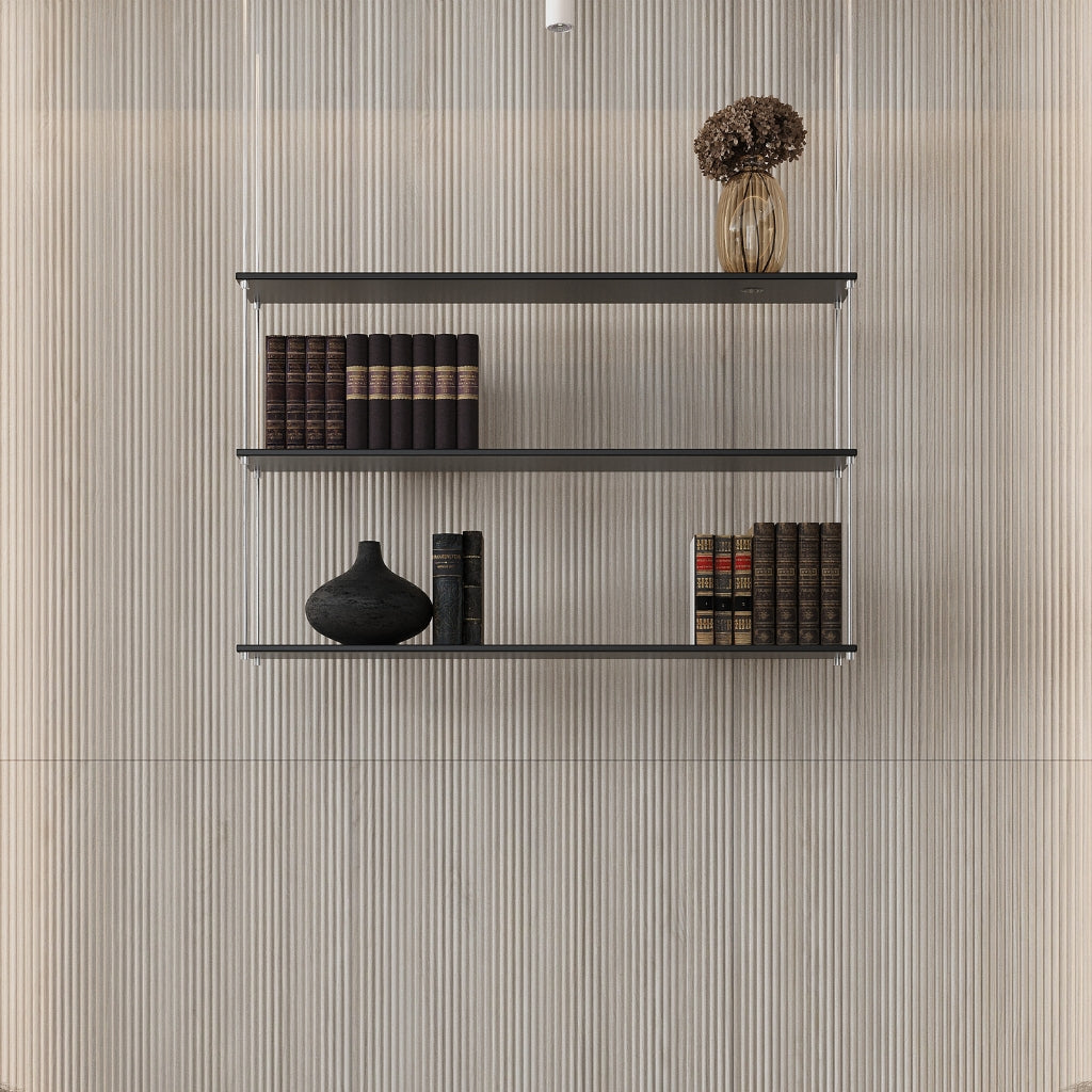 almond wood matte fluted porcelain large tile with ribbed texture and white hue, 24x48 inches
