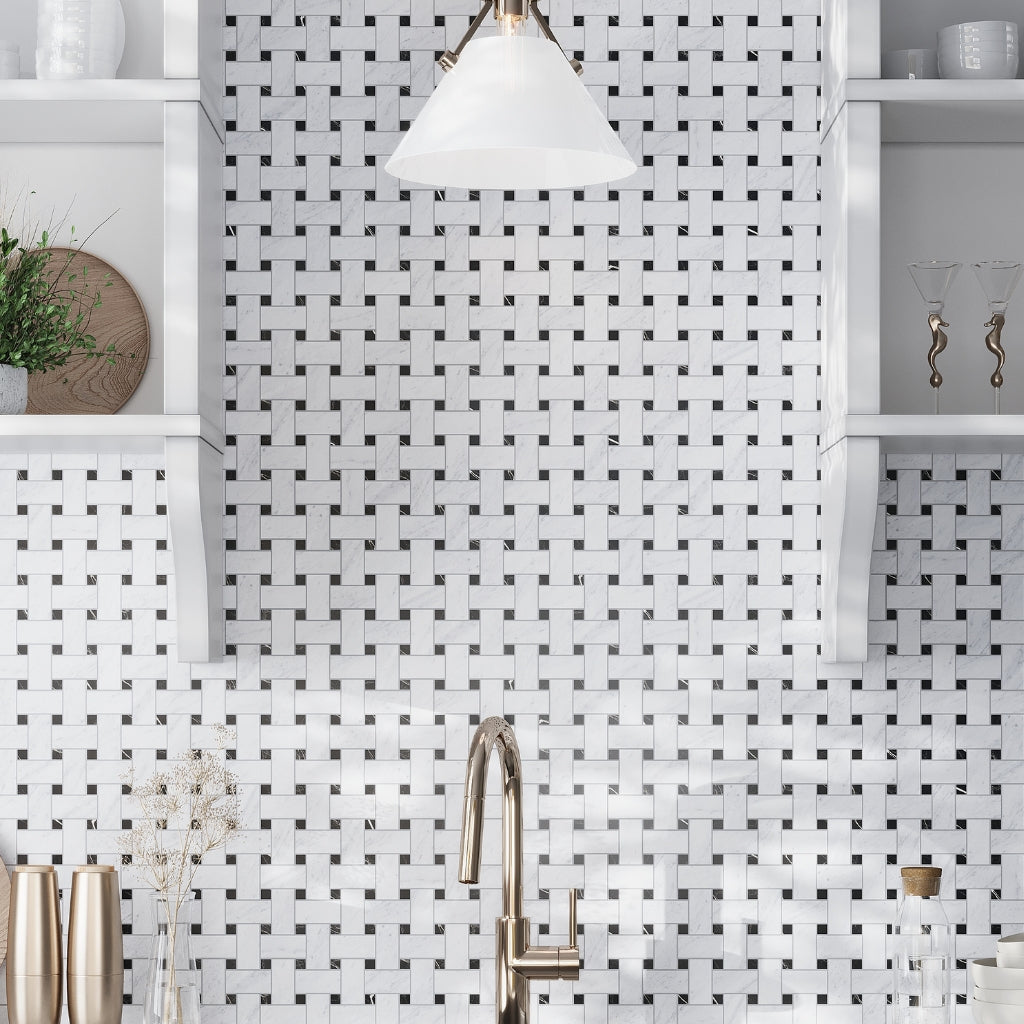 White, Black 12x12 Matte Gres Porcelain Basketweave Mosaic Tile (5.82 sq ft/case, 6-Pack)