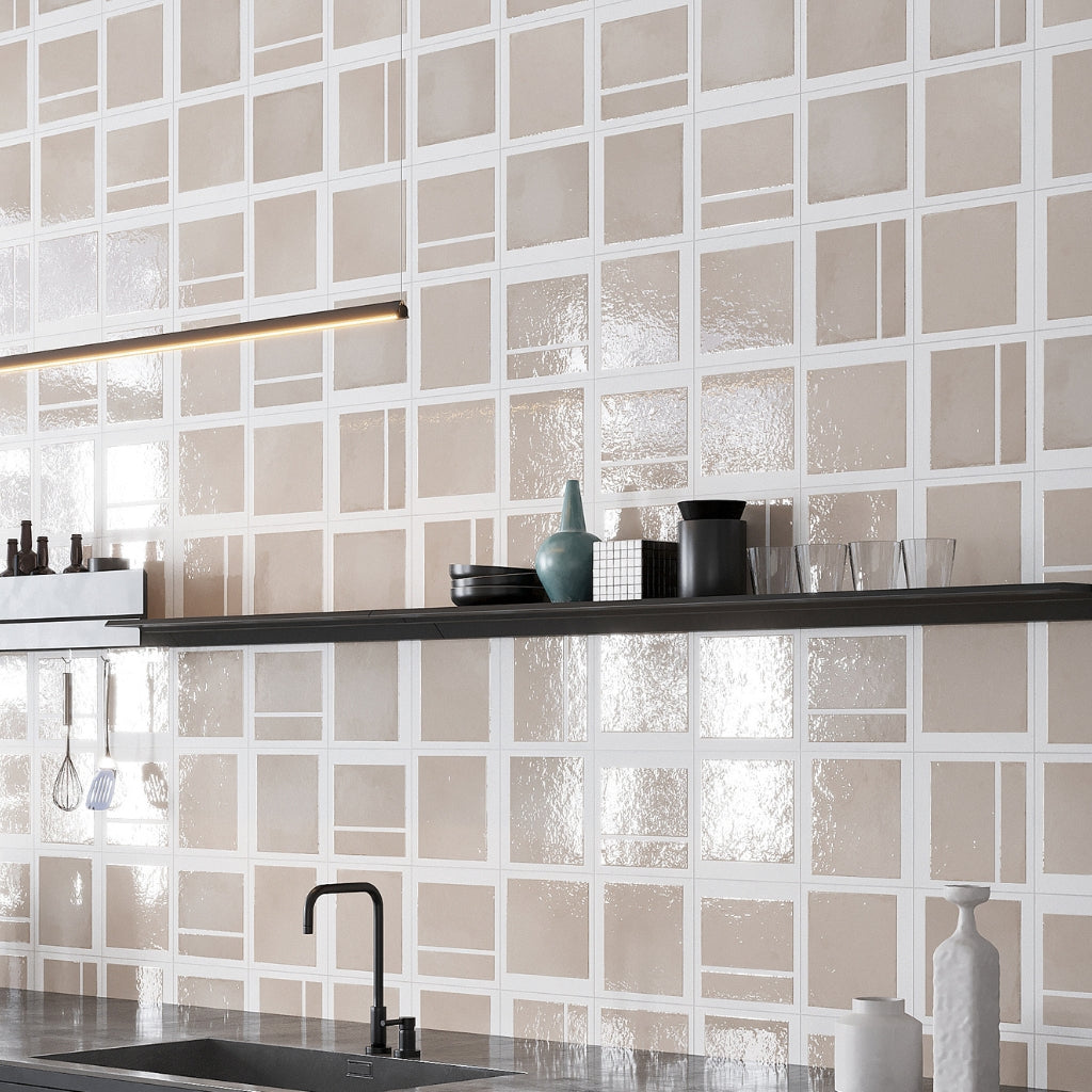 Gray Beige 8x8 Matte, Glossy Square Motif Porcelain Tile (29 pack, 12.49 sq ft/case)