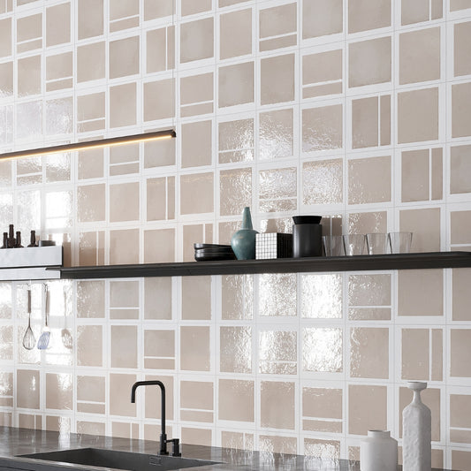 Gray Beige 8x8 Matte, Glossy Square Motif Porcelain Tile (29 pack, 12.49 sq ft/case)