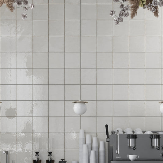 Cloud White 8x8 Glossy Zellige Square Subway Porcelain Tile (29 pack, 12.49 sq ft/case)