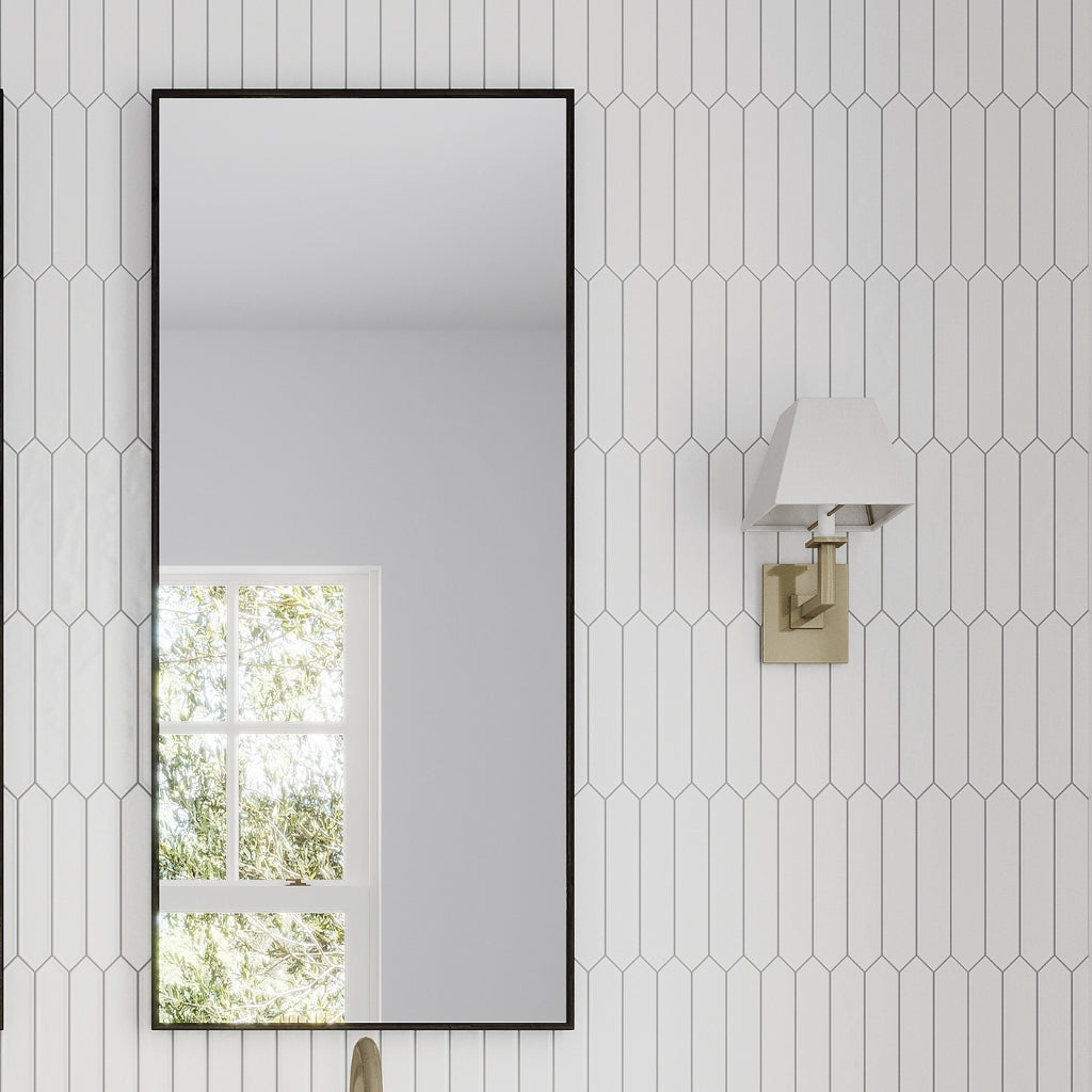 Cotton white 2x10 matte picket ceramic wall tile in vertical installation