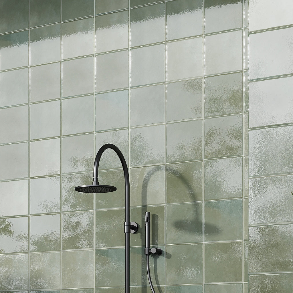 Dark Moss Green 8x8 Glossy Zellige Square Subway Porcelain Tile (29 pack, 12.49 sq ft/case)