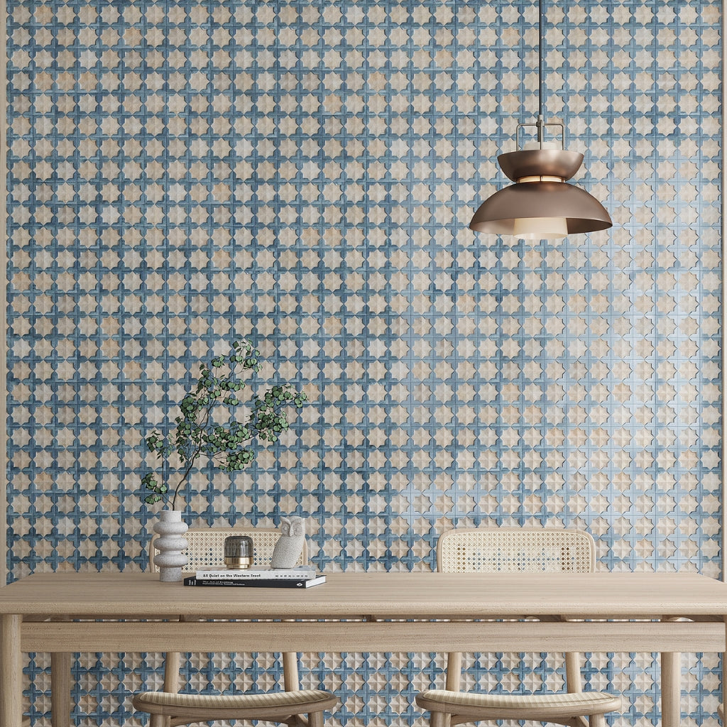 Stone Blue Beige 12x22 Matte Glossy Rectangle with Star Details Porcelain Large Format Tile (7 pack, 13.03 sq ft/case)