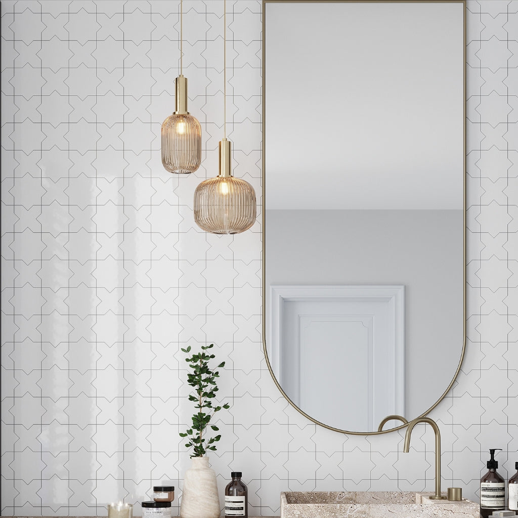 Pearl White 5x5 Glossy Star Ceramic Tile (27 pack, 5.37 sq ft/case)