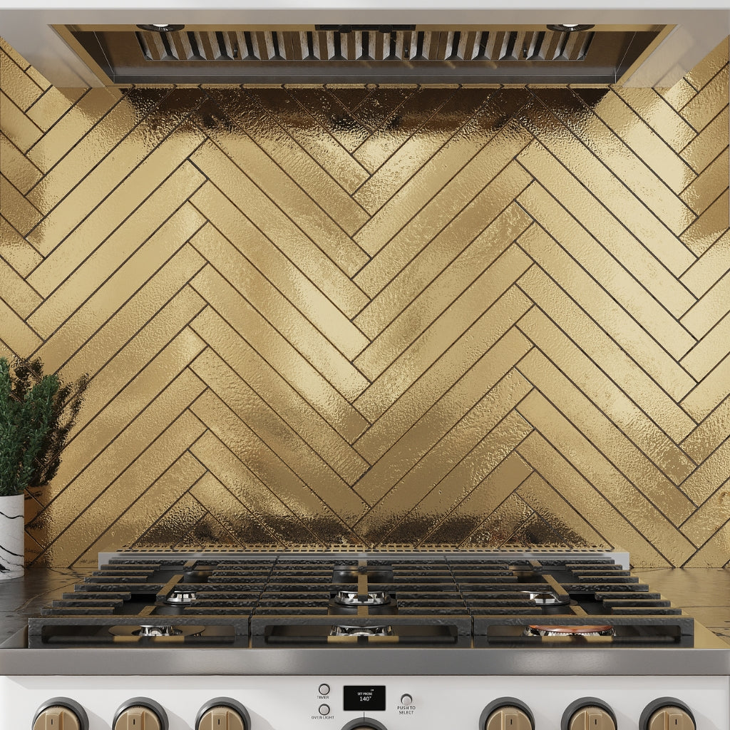 Brushed Gold 2x16 Glossy Zellige Subway Ceramic Tile (50 pack, 10.76 sq ft/case)