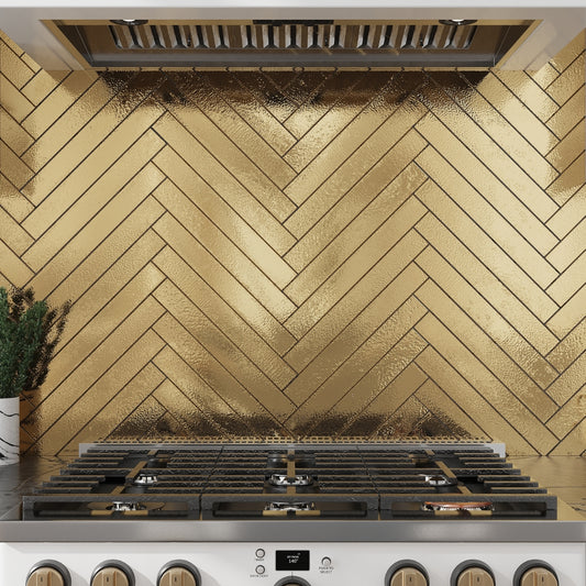 Brushed Gold 2x16 Glossy Zellige Subway Ceramic Tile (50 pack, 10.76 sq ft/case)