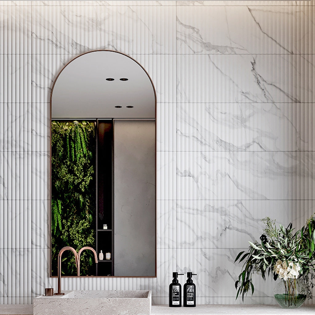 White 12x36 Matte Fluted Ceramic Large Format Tile (4 pack, 11.63 sq ft/case)