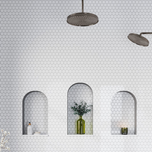 Pearl White 12x12 Polished Hexagon Thassos Marble Mosaic Tile (5 pack, 4.83 sq ft/case)