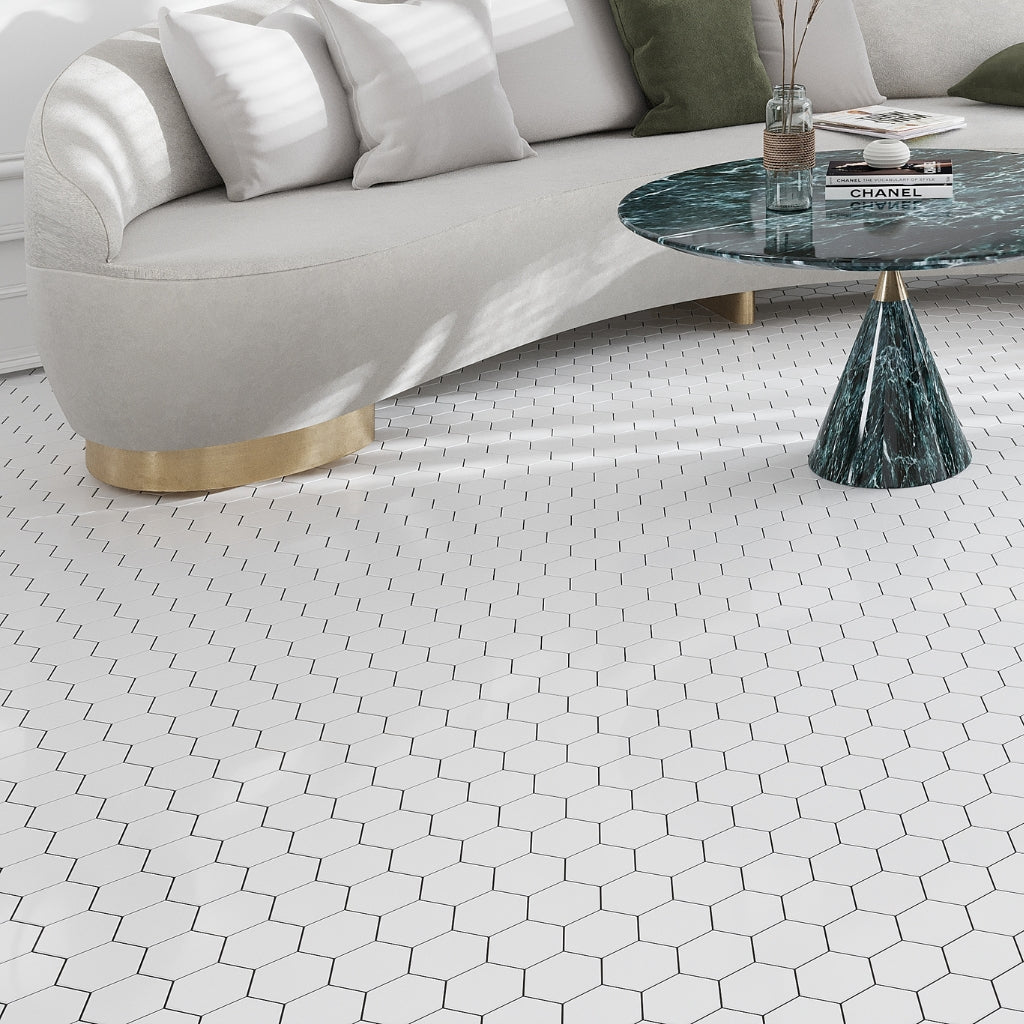 Snow White 10x12 Polished Hexagon Thassos Marble Mosaic Tile (5 pack, 4.46 sq ft/case)