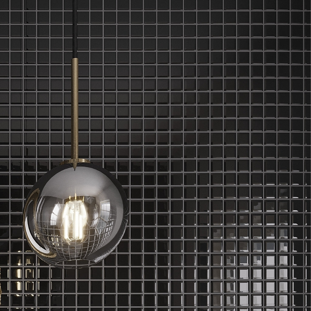 black glossy 12x12 square glass mosaic tile wall 