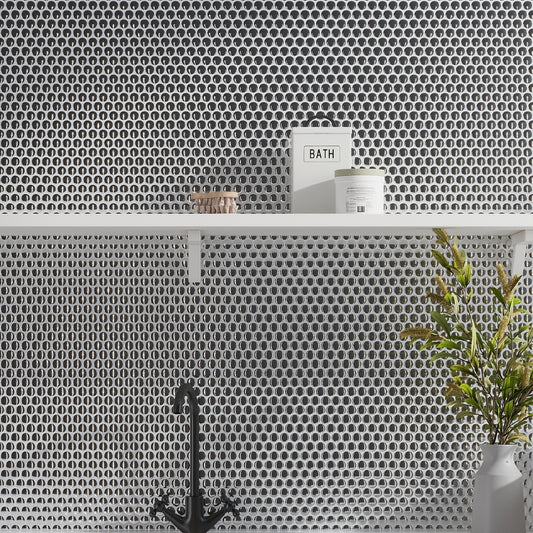 Metallic Silver 12x12 Glossy Penny Round Porcelain Mosaic Tile (10 pack, 9.87 sq ft/case)