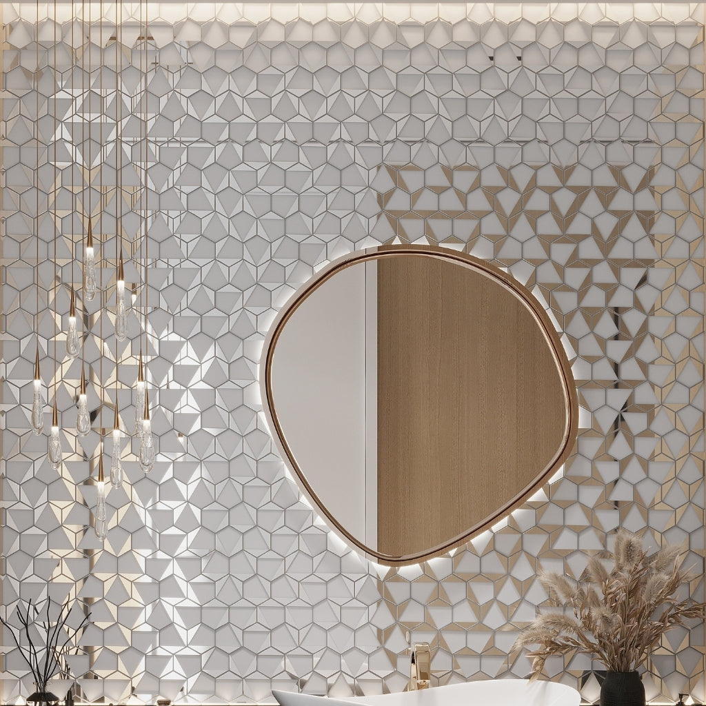 Gray, Silver 9x11 Glossy Glass Hexagon Mosaic Tile (3.28 sq ft/case, 5-Pack)
