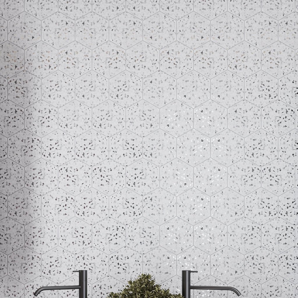 White Black 8x9 Matte Hexagon Porcelain Tile (25 pack, 9.93 sq ft/case)