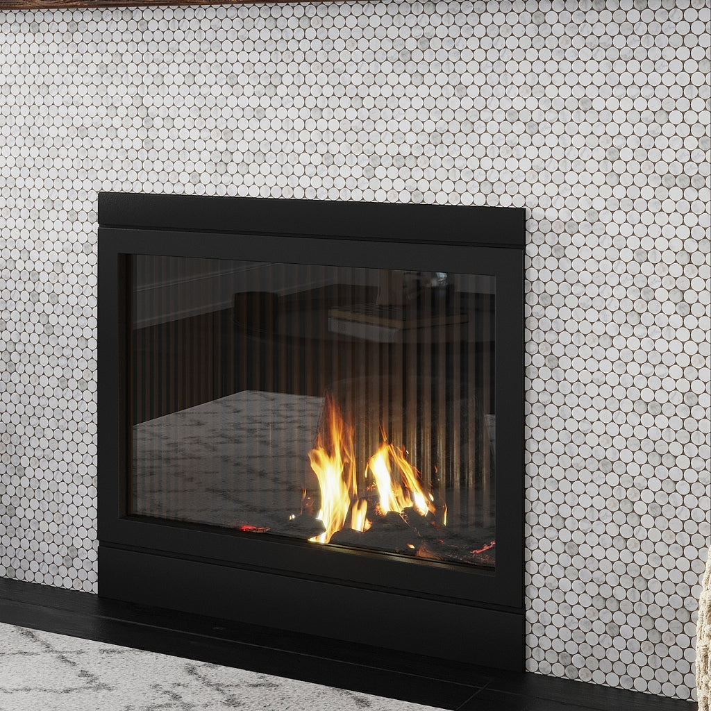 White 11x12 Polished Penny Round Bianco Carrara Marble Mosaic Tile (5 pack, 4.82 sq ft/case)