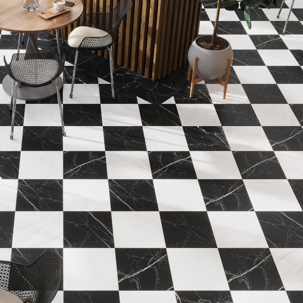 Nero Black 12x12 Matte Marble-look Vein Porcelain Tile (14 pack, 13.56 sq ft/case)