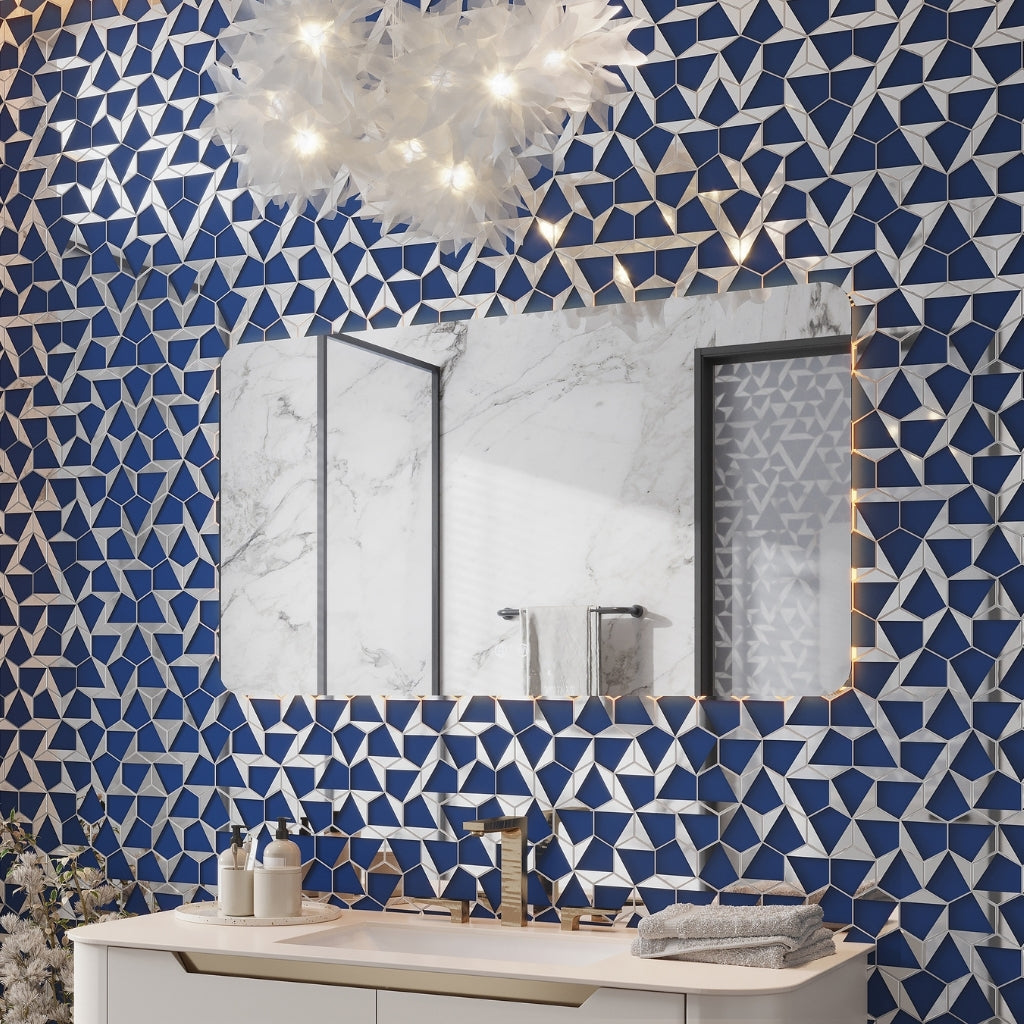Blue, Gray 9x11 Glossy Glass Hexagon Mosaic Tile (3.28 sq ft/case, 5-Pack)
