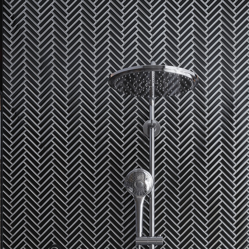 Gray 12x12 Glossy Glass Herringbone Mosaic Tile (4.59 sq ft/case, 5-Pack)