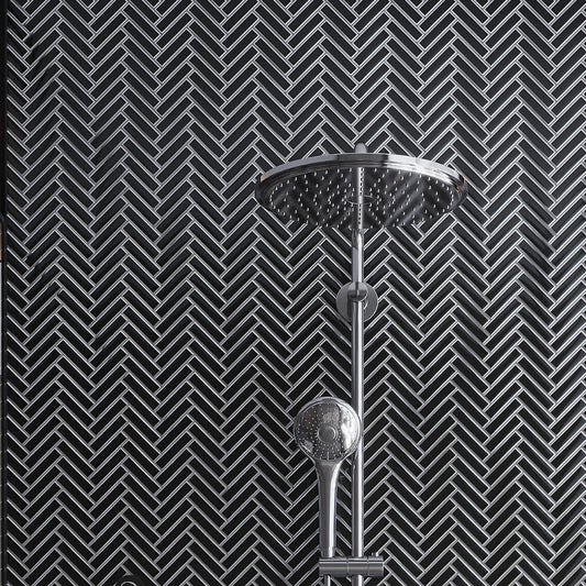 Gray 12x12 Glossy Glass Herringbone Mosaic Tile (4.59 sq ft/case, 5-Pack)