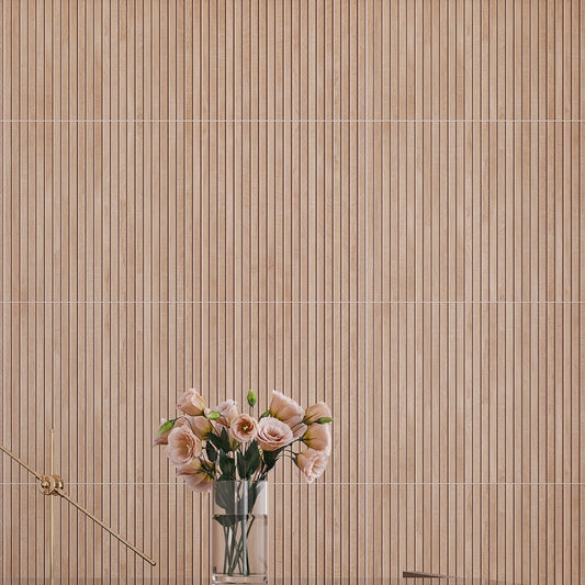 beige matte porcelain large format tile with wood grain texture in 24 by 48 inch size