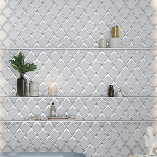 White Metallic Silver 12x9 Matte Diamond Glass Mosaic Tile (5 pack, 3.91 sq ft/case)