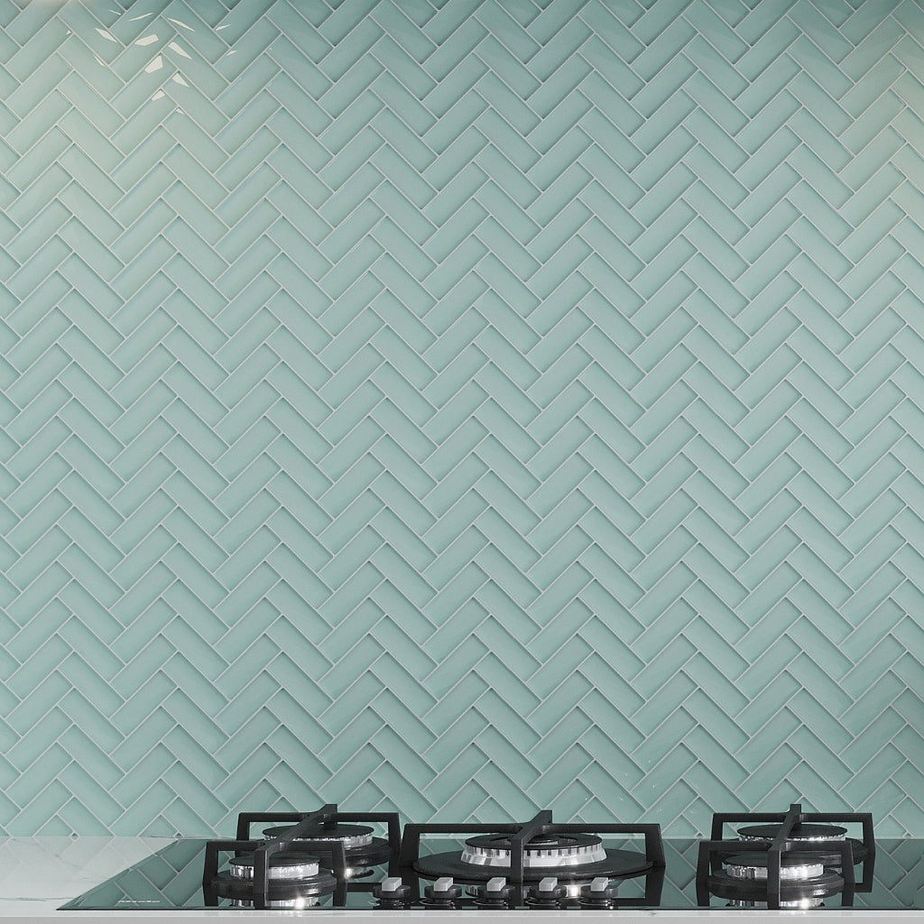 Blizzard Blue 11x13 Glossy Herringbone Glass Mosaic Tile (5 pack, 4.8125 sq ft/case)